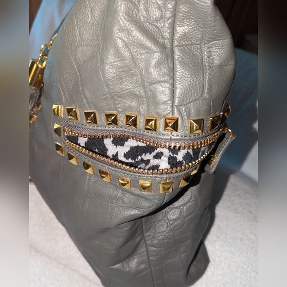 Betsey Johnson leather studded tassel hobo shoulder bag. - Picture 6 of 12